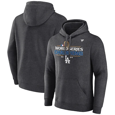 Men's Fanatics Heather Charcoal Los Angeles Dodgers 2024 World Series Champions Locker Room Pullover Hoodie