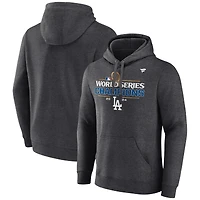 Men's Fanatics Heather Charcoal Los Angeles Dodgers 2024 World Series Champions Locker Room Pullover Hoodie