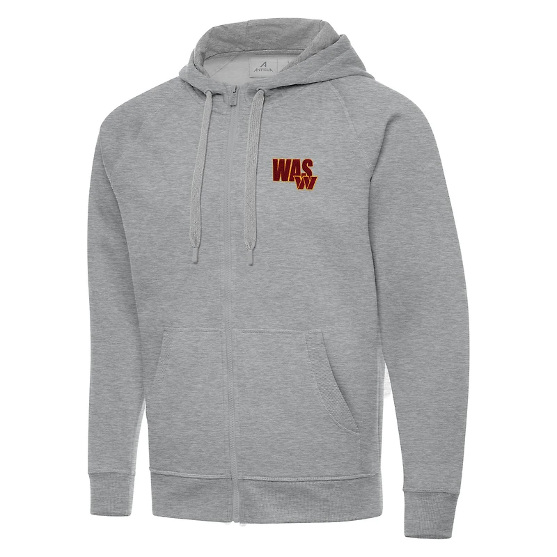 Men's Antigua Heather Gray Washington Commanders Victory Full-Zip Hoodie