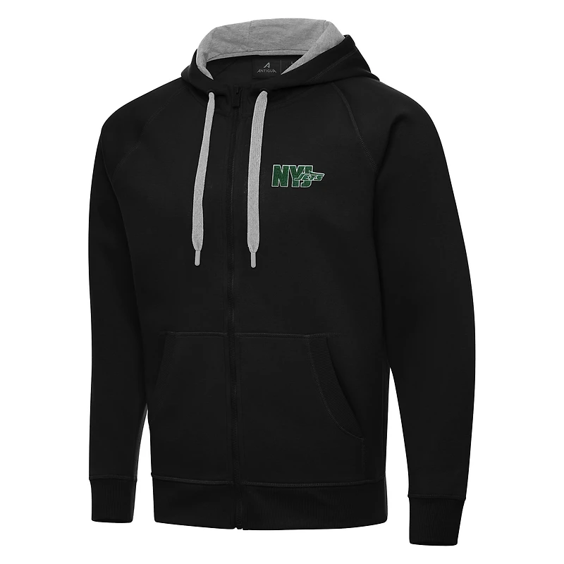 Men's Antigua  Black New York Jets Victory Full-Zip Hoodie