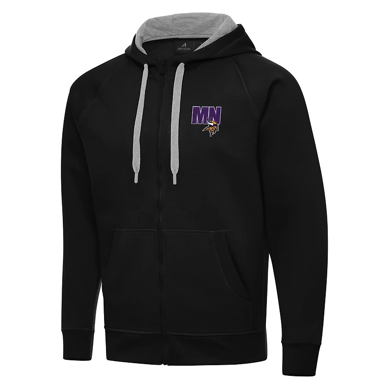 Men's Antigua Black Minnesota Vikings Victory Full-Zip Hoodie