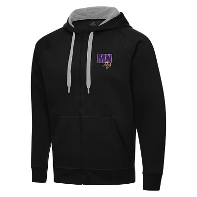 Men's Antigua Black Minnesota Vikings Victory Full-Zip Hoodie