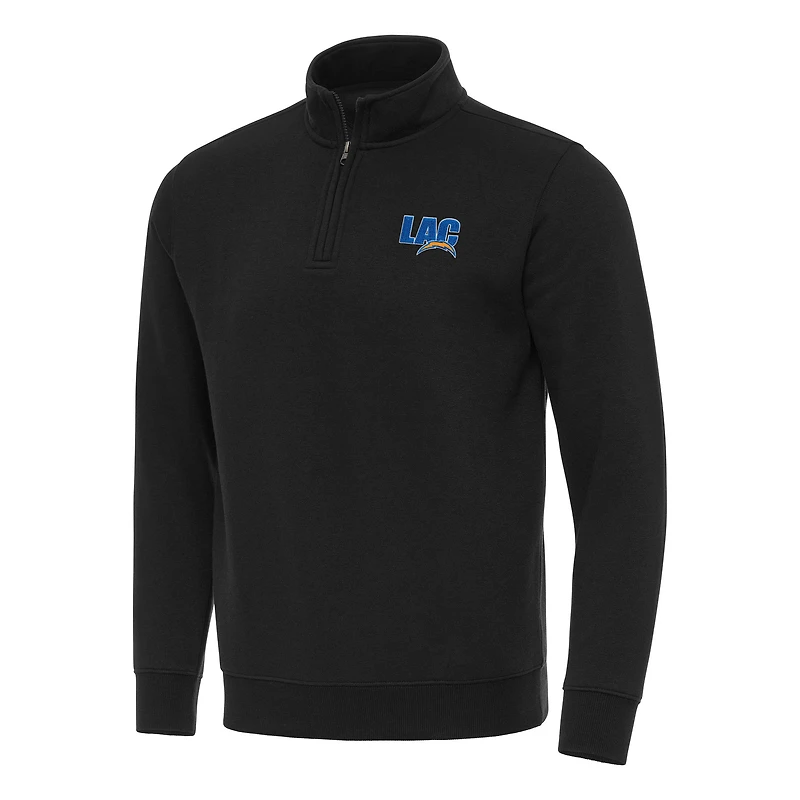 Men's Antigua Black Los Angeles Chargers Victory Quarter-Zip Sweatshirt
