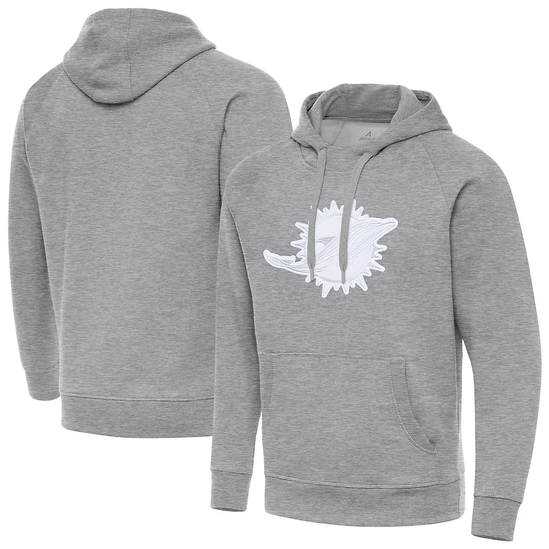 Men's Antigua Heather Gray Miami Dolphins Victory Pullover Hoodie