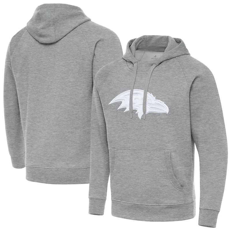 Men's Antigua Heather Gray Baltimore Ravens Victory Pullover Hoodie