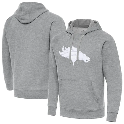 Men's Antigua Heather Gray Denver Broncos Victory Pullover Hoodie