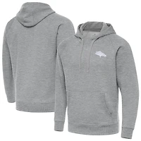 Men's Antigua Heather Gray Denver Broncos Victory Pullover Hoodie