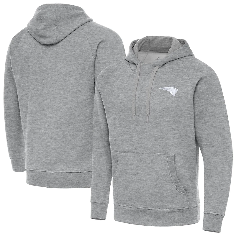 Men's Antigua Heather Gray New England Patriots Victory Pullover Hoodie