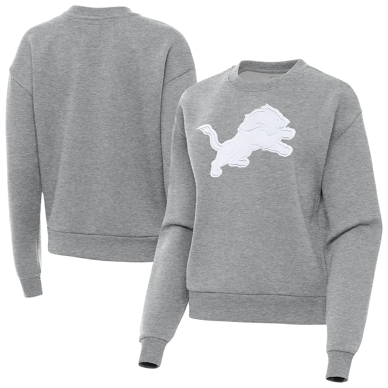 Women's Antigua Heather Gray Detroit Lions Victory Pullover Sweatshirt