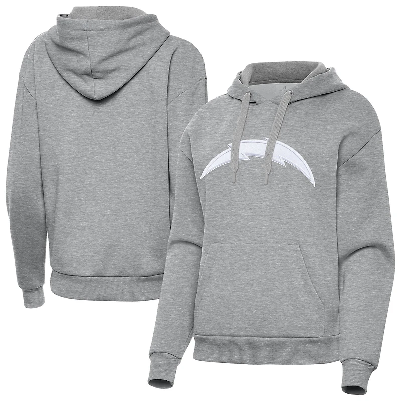 Women's Antigua Heather Gray Los Angeles Chargers Victory Pullover Hoodie