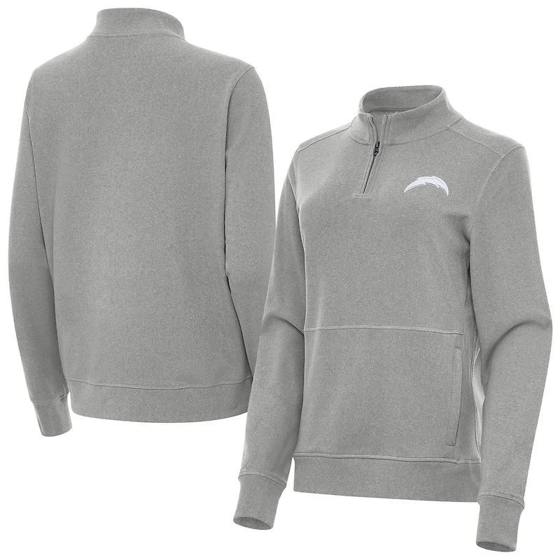 Women's Antigua  Heather Gray Los Angeles Chargers Crush Quarter-Zip Jacket