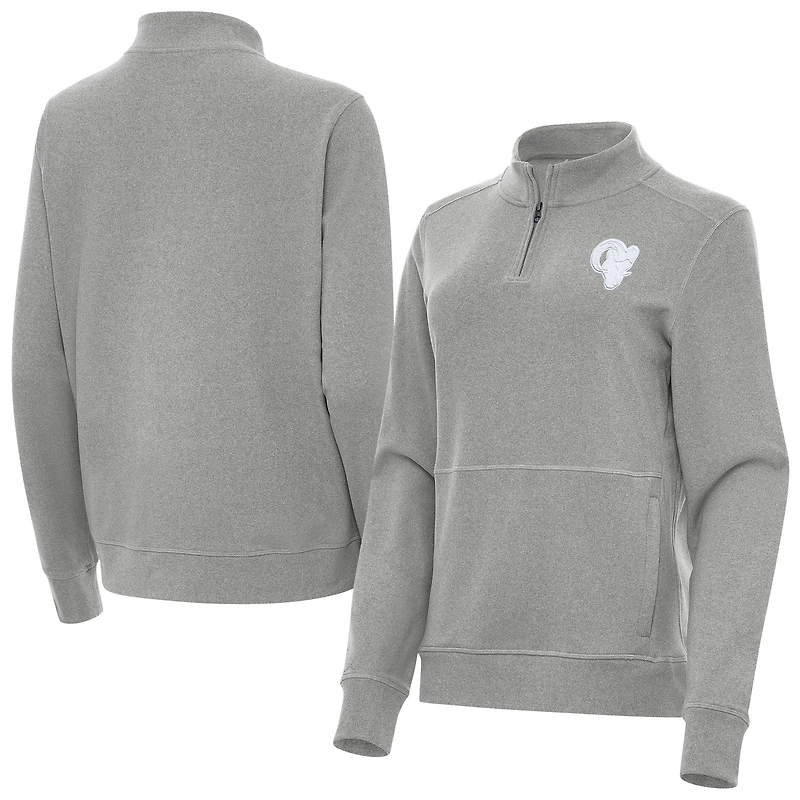 Women's Antigua  Heather Gray Los Angeles Rams Crush Quarter-Zip Jacket