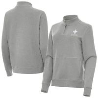 Women's Antigua  Heather Gray New Orleans Saints Crush Quarter-Zip Jacket