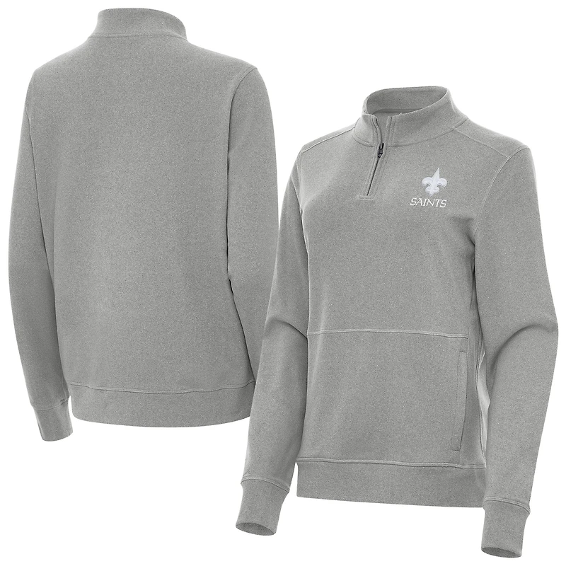 Women's Antigua  Heather Gray New Orleans Saints Crush Quarter-Zip Jacket