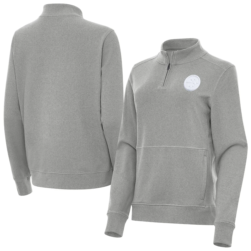Women's Antigua  Heather Gray Pittsburgh Steelers Crush Quarter-Zip Jacket