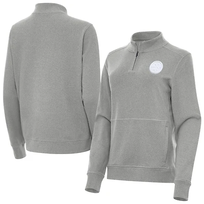 Women's Antigua  Heather Gray Pittsburgh Steelers Crush Quarter-Zip Jacket