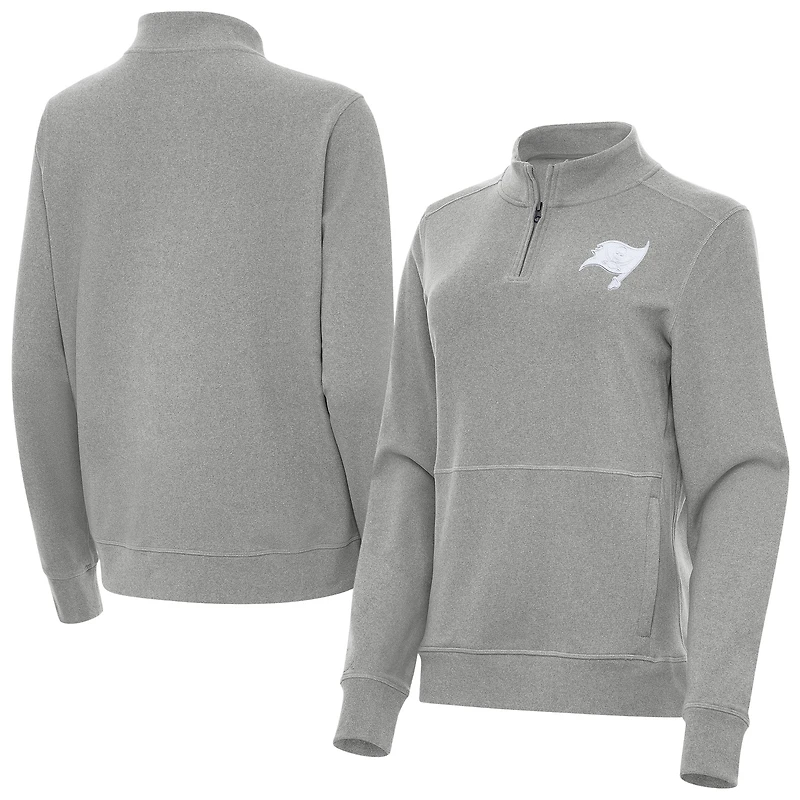 Women's Antigua  Heather Gray Tampa Bay Buccaneers Crush Quarter-Zip Jacket
