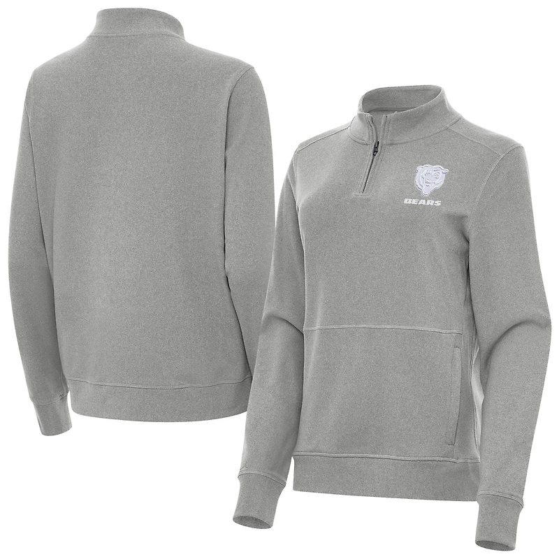 Women's Antigua  Heather Gray Chicago Bears Crush Quarter-Zip Jacket
