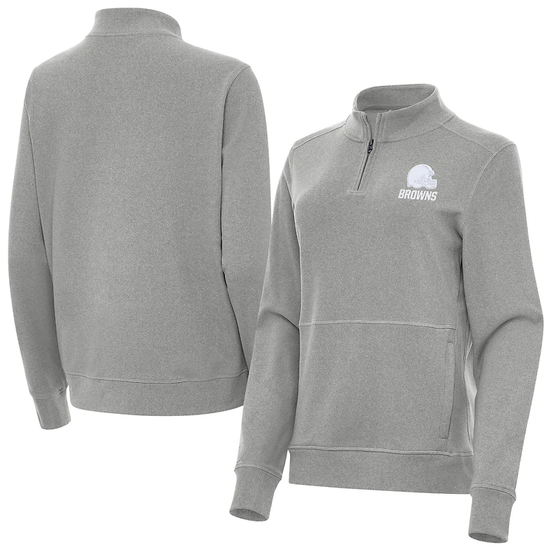 Women's Antigua  Heather Gray Cleveland Browns Crush Quarter-Zip Jacket