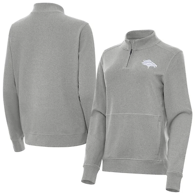 Women's Antigua  Heather Gray Denver Broncos Crush Quarter-Zip Jacket
