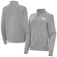 Women's Antigua  Heather Gray Denver Broncos Crush Quarter-Zip Jacket