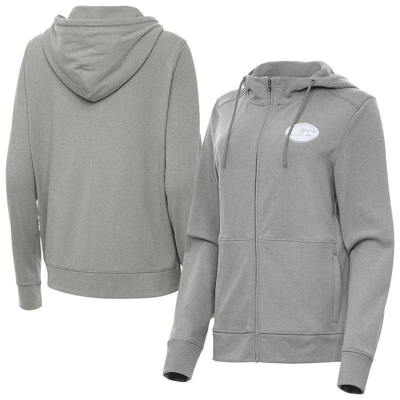 Women's Antigua  Heather Gray New York Jets Seeker Full-Zip Hoodie Jacket