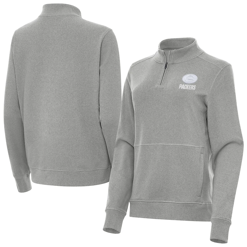 Women's Antigua  Heather Gray Green Bay Packers Crush Quarter-Zip Jacket
