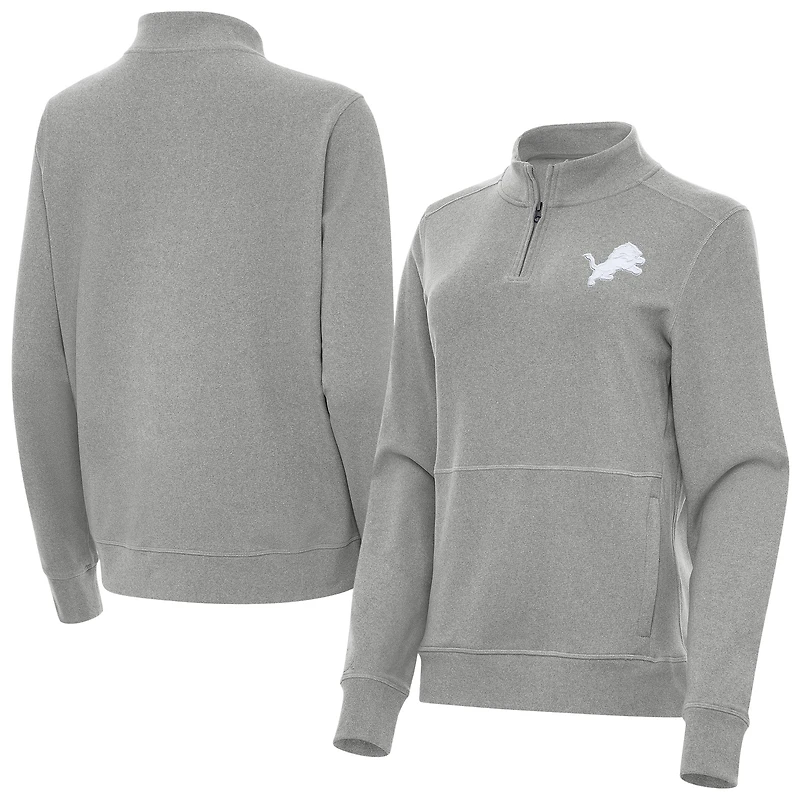 Women's Antigua  Heather Gray Detroit Lions Crush Quarter-Zip Jacket