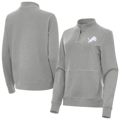 Women's Antigua  Heather Gray Detroit Lions Crush Quarter-Zip Jacket
