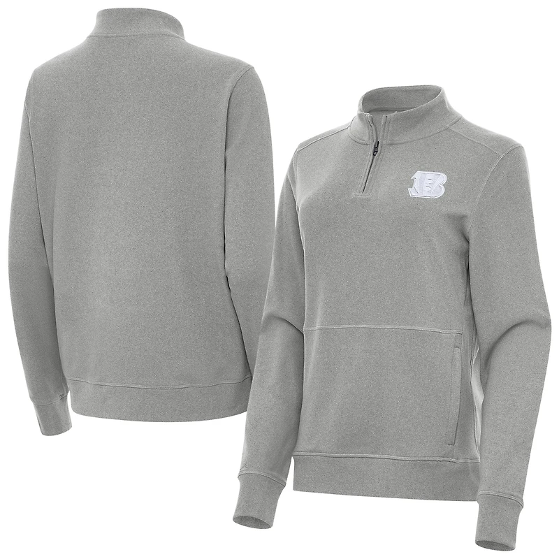 Women's Antigua  Heather Gray Cincinnati Bengals Crush Quarter-Zip Jacket