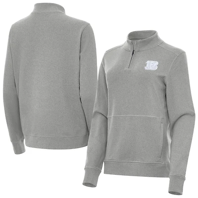 Women's Antigua  Heather Gray Cincinnati Bengals Crush Quarter-Zip Jacket