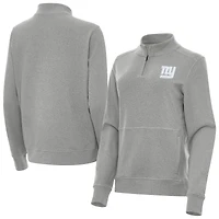 Women's Antigua  Heather Gray New York Giants Crush Quarter-Zip Jacket
