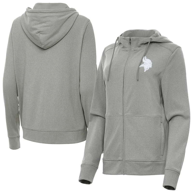 Women's Antigua  Heather Gray Minnesota Vikings Seeker Full-Zip Hoodie Jacket