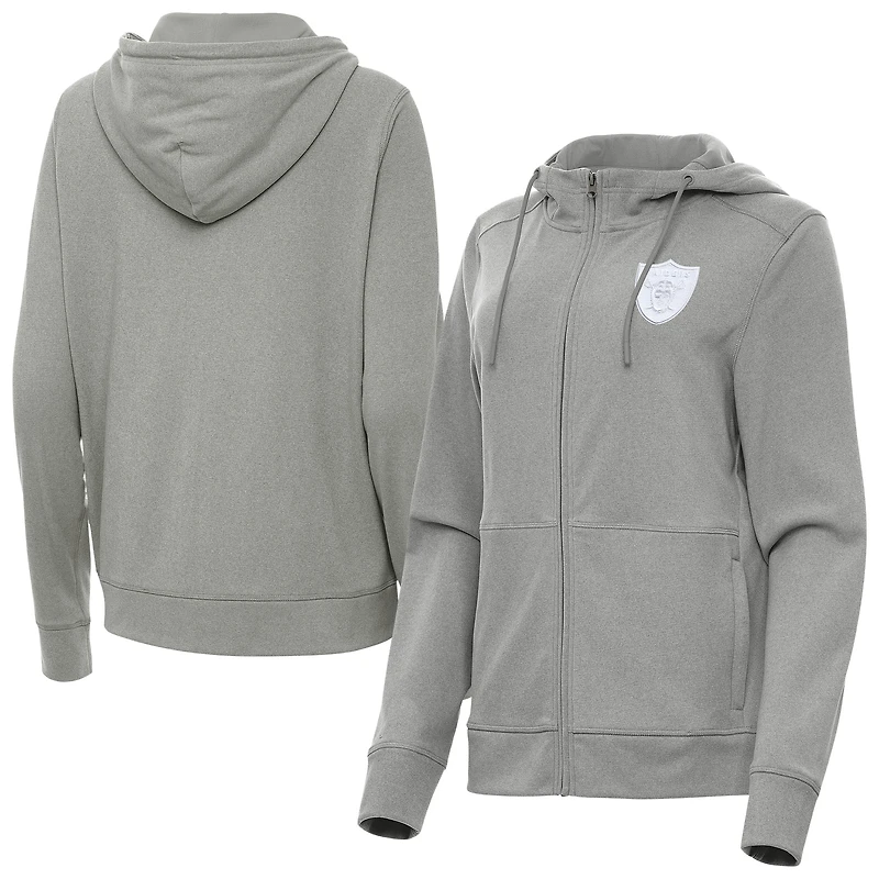 Women's Antigua  Heather Gray Las Vegas Raiders Seeker Full-Zip Hoodie Jacket