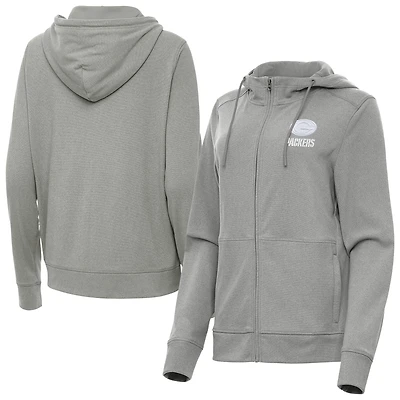 Women's Antigua  Heather Gray Green Bay Packers Seeker Full-Zip Hoodie Jacket
