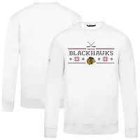 Men's Levelwear White Chicago Blackhawks Zane Holiday Crew Neck Pullover Top