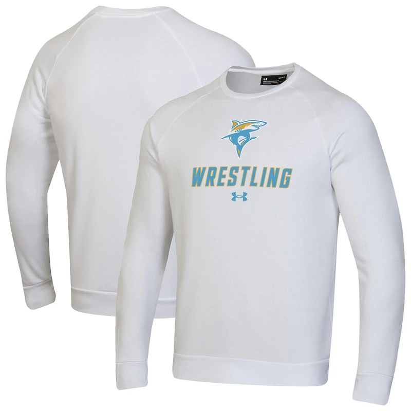 Men's Under Armour White LIU Sharks Wrestling Rival Fleece Raglan Pullover Sweatshirt