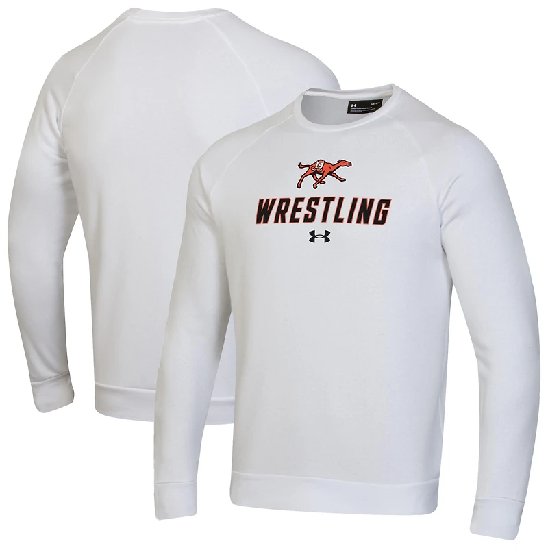 Men's Under Armour White Campbell Fighting Camels Wrestling Rival Fleece Raglan Pullover Sweatshirt
