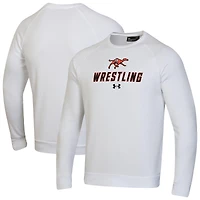 Men's Under Armour White Campbell Fighting Camels Wrestling Rival Fleece Raglan Pullover Sweatshirt
