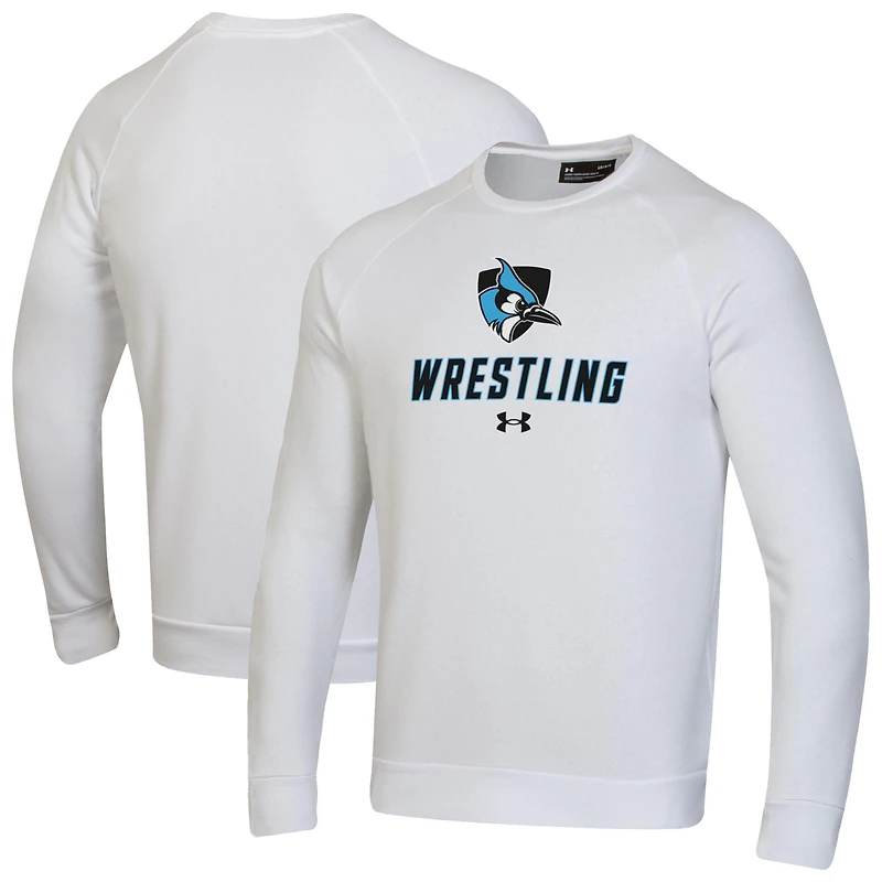 Men's Under Armour White Johns Hopkins Blue Jays Wrestling Rival Fleece Raglan Pullover Sweatshirt