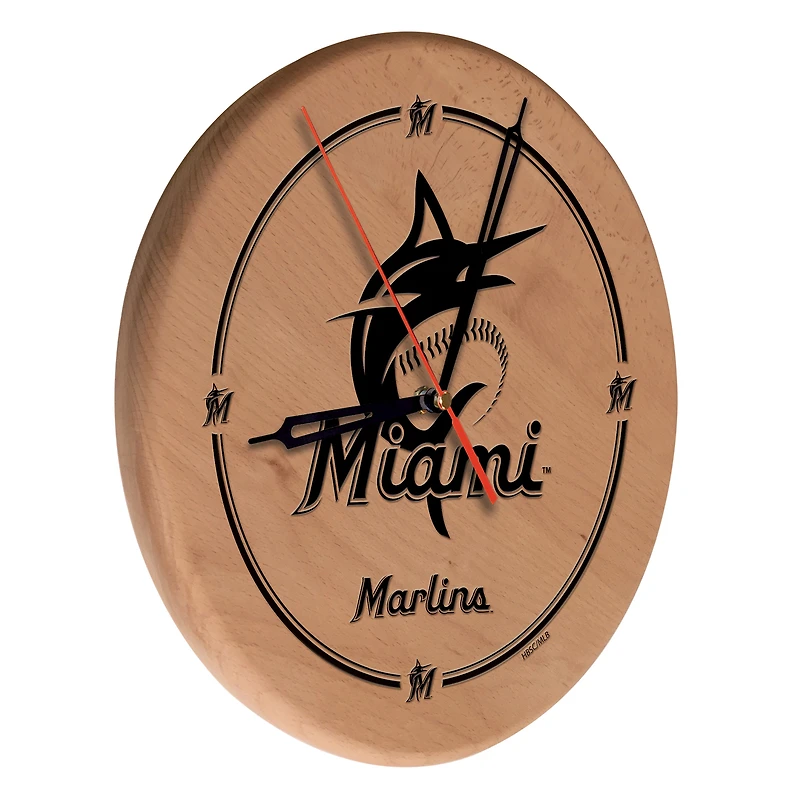 Miami Marlins 13" Engraved Solid Wood Clock