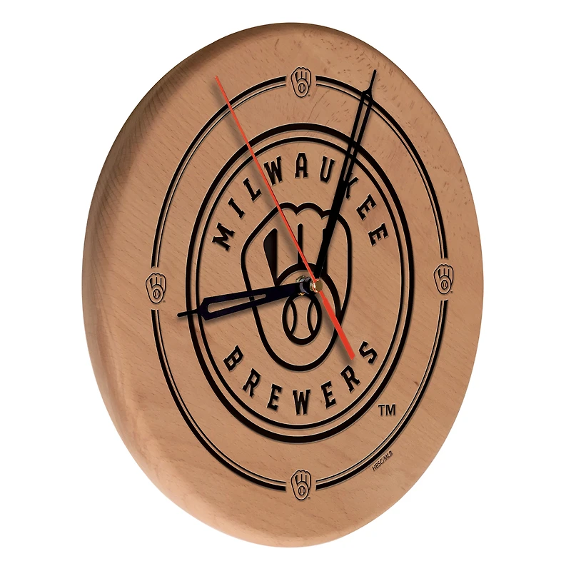 Milwaukee Brewers 13" Engraved Solid Wood Clock