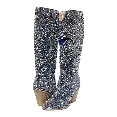 Women's Cuce  Silver Dallas Cowboys Knee-High Sequin Boots