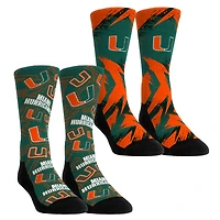 Youth Rock Em Socks  Miami Hurricanes Game Day Two-Pack Crew Socks Set