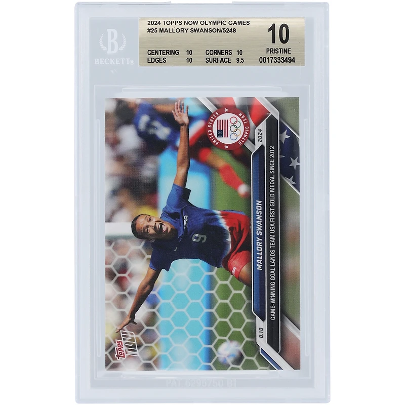Mallory Swanson USWNT 2024 Topps Now Olympic Games Goal Lands Team USA 1st Gold Medal Since 2012 #25 BGS Authenticated 10 Card - 10,10,10,9.5 Subgrades