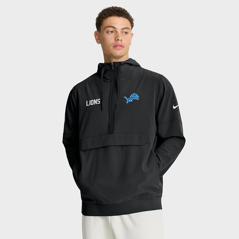 Men's Nike Black Detroit Lions Sideline Alt Pack Anorak Half-Zip Hoodie Jacket