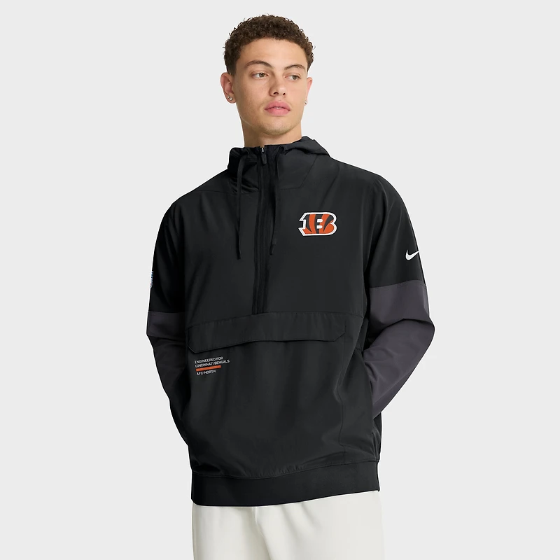 Men's Nike Black Cincinnati Bengals Sideline Anorak Half-Zip Hoodie Jacket