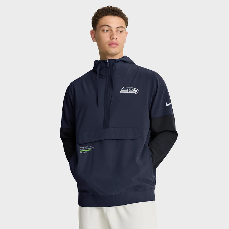 Men's Nike College Navy Seattle Seahawks Sideline Anorak Half-Zip Hoodie Jacket
