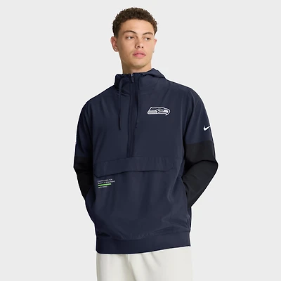 Men's Nike College Navy Seattle Seahawks Sideline Anorak Half-Zip Hoodie Jacket