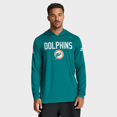 Men's Nike Aqua Miami Dolphins Sideline Pass Accuracy Dri-FIT Long Sleeve Hoodie T-Shirt